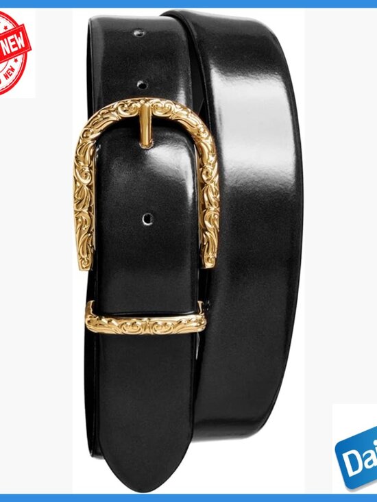 Genuine Leather Belt with Gold Hardware, Size Large, Italian Made
